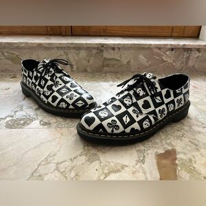 Dr. Martens Black & White Oxfords in Playing Cards Motif